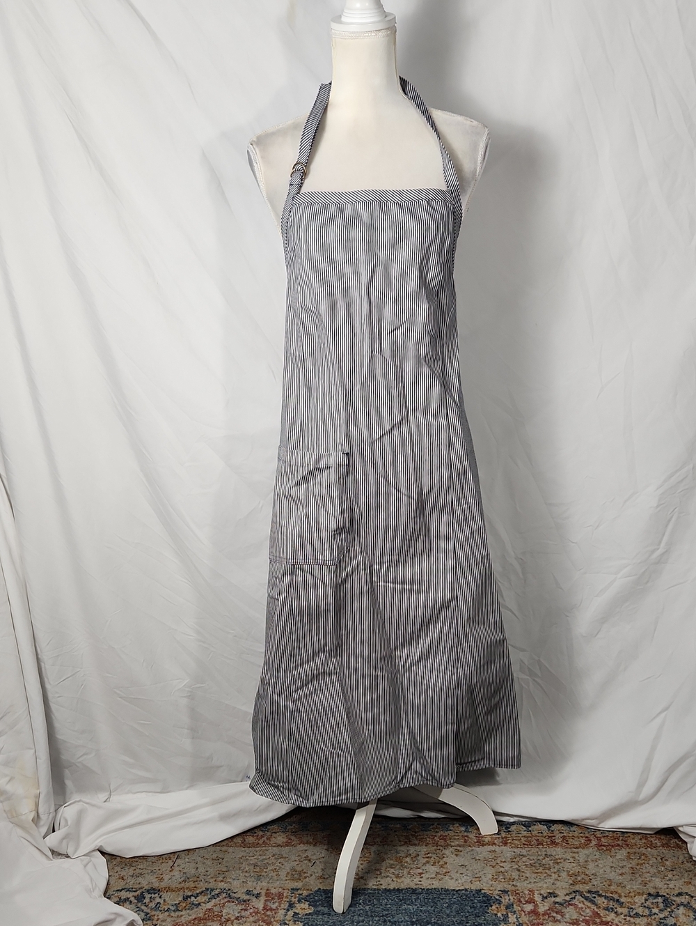 Cayson Hand Crafted Railroad Striped Full Apron in Navy/White